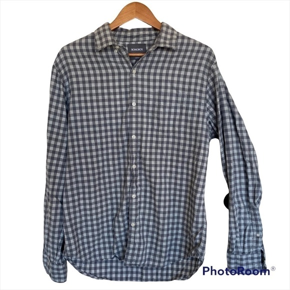 Bonobos Button Down Gingham Shirt, Large Long - Picture 1 of 7